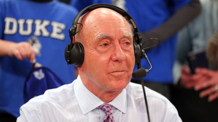 Dec 19, 2015; New York, NY, USA; Broadcaster Dick Vitale after a game between the Utah Utes and the Duke Blue Devils at Madison Square Garden. 