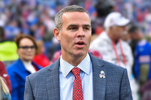 Buffalo Bills general manager Brandon Beane on the field before a game against the Kansas City Chiefs