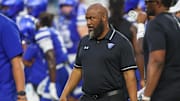Aug 31, 2024; Atlanta, Georgia, USA; Georgia State Panthers head coach Dell McGee on the field before a game against Georgia Tech Yellow Jackets at Bobby Dodd Stadium at Hyundai Field. Mandatory Credit: Brett Davis-Imagn Images