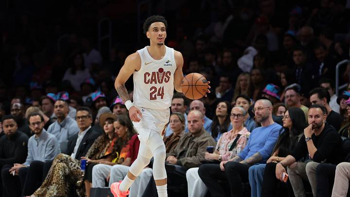 Nov 12, 2025; Miami, Florida, USA; Cleveland Cavaliers guard Tyrese Proctor (24) dribbles the basketball against the Miami Heat during the second quarter at Kaseya Center. Mandatory Credit: Sam Navarro-Imagn Images
