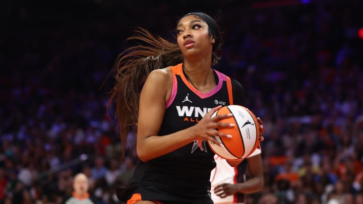 Jul 20, 2024; Phoenix, AZ, USA; Chicago Sky player Angel Reese during the WNBA All Star Game at Footprint Center. 