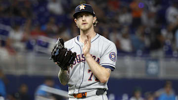 Aug 5, 2025; Miami, Florida, USA;  Houston Astros pitcher Josh Hader (71) celebrates defeating the Miami Marlins following the game at loanDepot Park. Mandatory Credit: Rhona Wise-Imagn Images