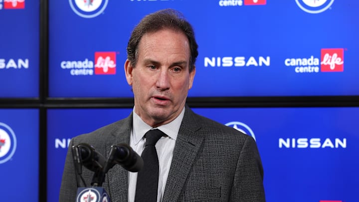Winnipeg Jets head coach Scott Arniel talks to media after a game against the Montreal Canadiens at Canada Life Centre. 