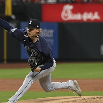 Seattle Mariners starting pitcher Bryce Miller throws against the St. Louis Cardinals on Friday at Busch Stadium.