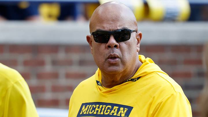 Oct 4, 2025; Ann Arbor, Michigan, USA;  Michigan Wolverines athletic director Warde Manuel on the sideline in the second half against the Wisconsin Badgers at Michigan Stadium. Mandatory Credit: Rick Osentoski-Imagn Images
