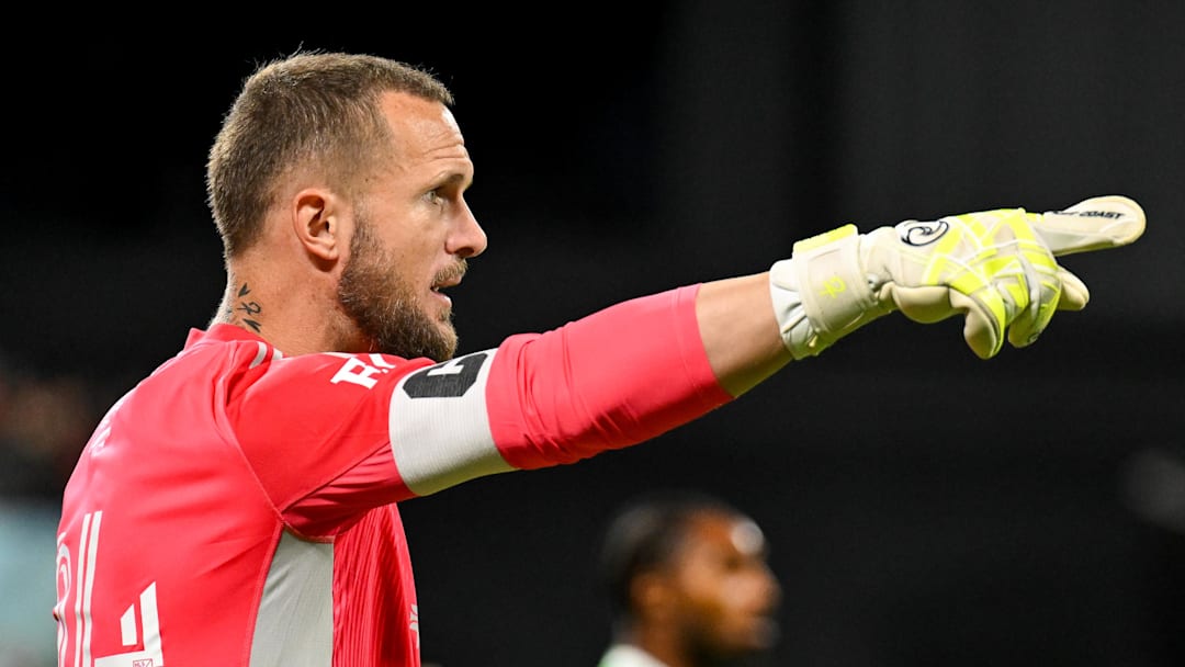 Oct 18, 2025; New York, New York, USA; Seattle Sounders goalkeeper Stefan Frei (24) during the second half against New York City FC at Citi Field. Mandatory Credit: Mark Smith-Imagn Images