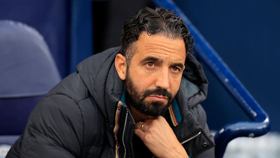 Ruben Amorim in the dugout as Manchester United manager.