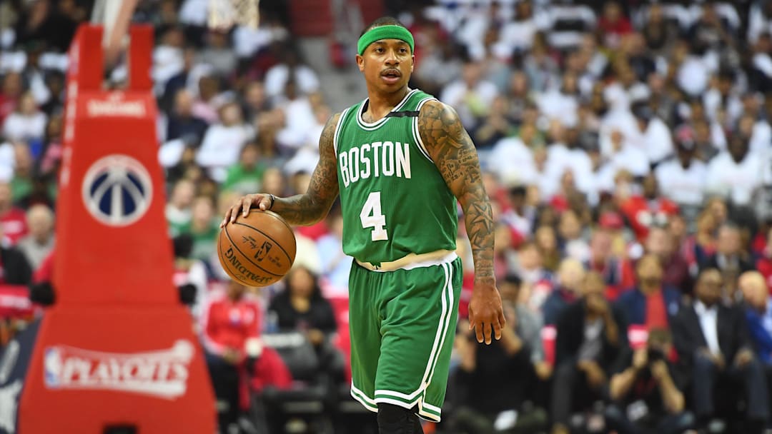 May 7, 2017; Washington, DC, USA; Boston Celtics guard Isaiah Thomas (4) dribbles the ball against the Washington Wizards during the first quarter in game four of the second round of the 2017 NBA Playoffs at Verizon Center. Mandatory Credit: Brad Mills-Imagn Images