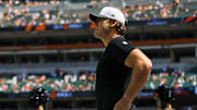 Cincinnati Bengals defensive end Trey Hendrickson walks onto the field before the game against the Indianapolis Colts 