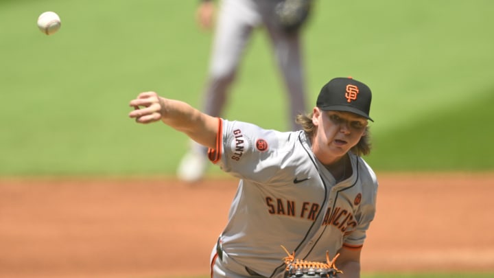  San Francisco Giants starting pitcher Hayden Birdsong (60) delivers a pitch in the first inning against the Cleveland Guardians at Progressive Field on July 7.