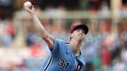 Sep 25, 2025; Philadelphia, Pennsylvania, USA; Philadelphia Phillies pitcher Walker Buehler (31) throws a pitch against the Miami Marlins during the first inning at Citizens Bank Park. Mandatory Credit: Bill Streicher-Imagn Images