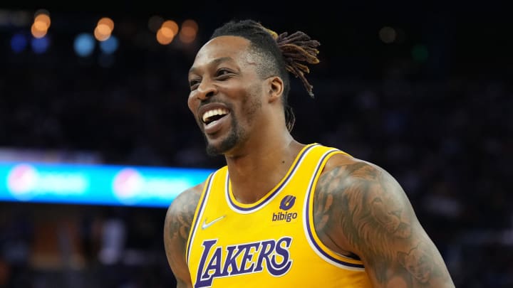 Apr 7, 2022; San Francisco, California, USA; Los Angeles Lakers center Dwight Howard (39) during the fourth quarter against the Golden State Warriors at Chase Center. Mandatory Credit: Darren Yamashita-USA TODAY Sports