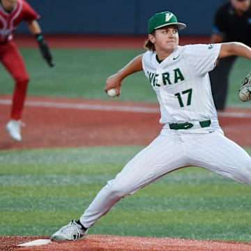 Lucas Glendinning pitches for Viera during the game against the East River Falcons in the Class 6A regional quarterfinal at USSSA Space Coast Stadium. Craig Bailey/FLORIDA TODAY via USA TODAY NETWORK

High School Baseball East River At Viera