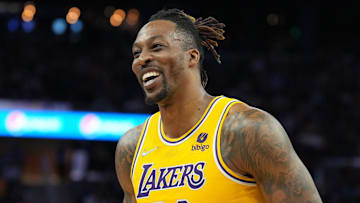 Apr 7, 2022; San Francisco, California, USA; Los Angeles Lakers center Dwight Howard (39) during the fourth quarter against the Golden State Warriors at Chase Center. Mandatory Credit: Darren Yamashita-Imagn Images