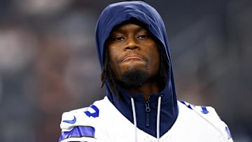 Dallas Cowboys wide receiver George Pickens (3) before the game against the Atlanta Falcons at AT&T Stadium.