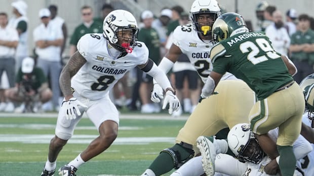 Sep 14, 2024; Fort Collins, Colorado, USA;  Colorado Buffaloes cornerback DJ McKinney (8) pursues Colorado State Rams running