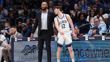 Villanova Wildcats head coach Kyle Neptune substitutes guard Collin O'Toole (12)