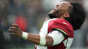 Sep 18, 2022; Paradise, Nevada, USA; Arizona Cardinals quarterback Kyler Murray (1) celebrates after the Cardinals defeated the Las Vegas Raiders 29-23 in overtime at Allegiant Stadium. Mandatory Credit: Stephen R. Sylvanie-Imagn Images