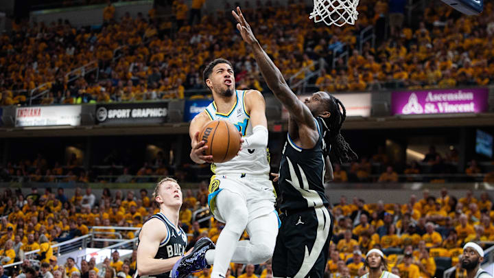 Tyrese Haliburton gave the Pacers a series win over the Bucks with a last-second layup in Game 5. Tyrese Haliburton gave the Pacers a series win over the Bucks with a last-second layup in Game 5.