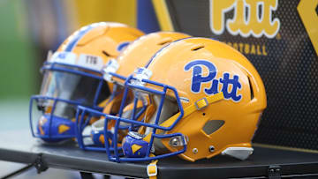 Sep 21, 2019; Pittsburgh, PA, USA;  Pittsburgh Panthers football helmets on the sidelines against the UCF Knights during the second quarter at Heinz Field. Pittsburgh won 35-34. Mandatory Credit: Charles LeClaire-Imagn Images
