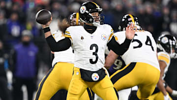 Pittsburgh Steelers quarterback Russell Wilson passes in the second quarter against the Baltimore Ravens in an AFC wild card game at M&T Bank Stadium. 