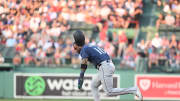 Seattle Mariners center fielder Victor Robles (10) steals second base during the first inning against the Boston Red Sox at Fenway Park on July 30.