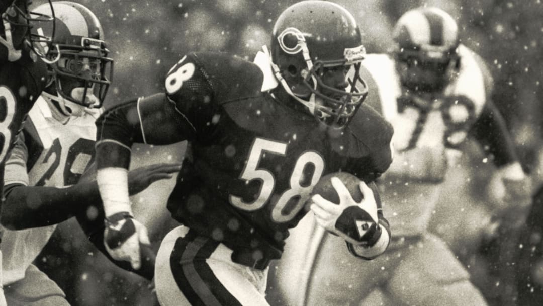 Wilber Marshall takes back a 52-yard touchdown in the 1985 season's NFC Championship Game at Soldier Field.