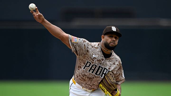 Sep 27, 2026; San Diego, California, USA;  San Diego Padres pitcher Randy Vasquez (98) delivers during the first inning against the Arizona Diamondbacks at Petco Park.  Mandatory Credit: Denis Poroy-Imagn Images