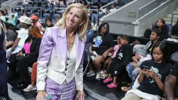 Jun 25, 2024; Belmont Park, New York, USA; WNBA Commissioner Cathy Engelbert at the Commissioner’s Cup Championship game between the Minnesota Lynx and the New York Liberty at UBS Arena. Mandatory Credit: Wendell Cruz-Imagn Images