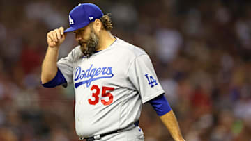 Oct 11, 2023; Phoenix, Arizona, USA; Los Angeles Dodgers starting pitcher Lance Lynn (35) prepares