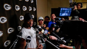 Green Bay Packers rookie wide receiver Savion Williams is interviewed by the media during rookie minicamp on Friday, May 2, 2025, at Lambeau Field in Green Bay, Wisconsin. The Packers selected Williams with their third round pick in the 2025 NFL Draft.
Tork Mason/USA TODAY NETWORK-Wisconsin