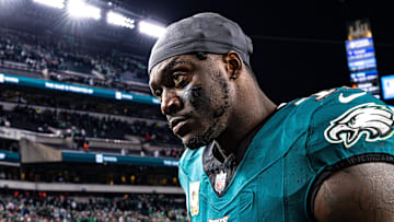 Nov 5, 2023; Philadelphia, Pennsylvania, USA; Philadelphia Eagles wide receiver A.J. Brown (11) after a victory against the Dallas Cowboys at Lincoln Financial Field. Mandatory Credit: Bill Streicher-Imagn Images