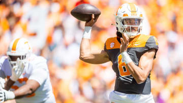 Tennessee quarterback Nico Iamaleava (8) during Tennessee's Orange & White spring football game at Neyland Stadium on Saturday, April 13, 2024.