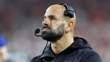 Dec 28, 2023; Cleveland, Ohio, USA; New York Jets head coach Robert Saleh looks on during the second half against the Cleveland Browns at Cleveland Browns Stadium. Mandatory Credit: Scott Galvin-USA TODAY Sports