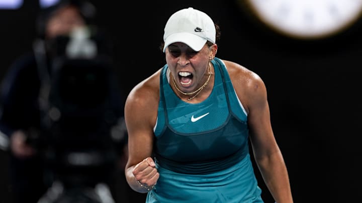 Jan 23, 2025; Melbourne, Victoria, Australia; Madison Keys of United States of America celebrates during her match against Iga Swiatek of Poland in the semifinals of the women's singles at the 2025 Australian Open at Melbourne Park. Mandatory Credit: Mike Frey-Imagn Images Jan 23, 2025; Melbourne, Victoria, Australia; Madison Keys of United States of America celebrates during her match against Iga Swiatek of Poland in the semifinals of the women's singles at the 2025 Australian Open at Melbourne Park. Mandatory Credit: Mike Frey-Imagn Images