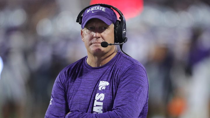 Kansas State Wildcats head coach Chris Klieman looks on during the fourth quarter of the game against Arizona at Bill Snyder Family Stadium on Friday, September 13, 2024.