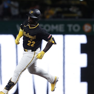 Pittsburgh Pirates designated hitter Andrew McCutchen (22) circles the bases on a three run home run against the Miami Marlins during the fifth inning at PNC Park on Sept 10.