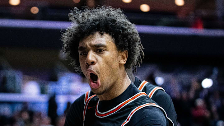 Valley's Jayden McGregory (24) celebrates his game winning shot over Linn Mar on Wednesday, March 12, 2025, at Wells Fargo Arena. Valley's Jayden McGregory (24) celebrates his game winning shot over Linn Mar on Wednesday, March 12, 2025, at Wells Fargo Arena.