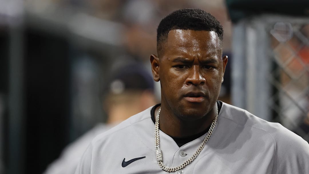 Aug 28, 2023; Detroit, Michigan, USA;  New York Yankees starting pitcher Luis Severino (40) in the dugout during the eighth inning against the Detroit Tigers at Comerica Park. Mandatory Credit: Rick Osentoski-Imagn Images