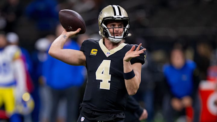 Dec 1, 2024; New Orleans, Louisiana, USA; New Orleans Saints quarterback Derek Carr (4) throws before a game against the Los Angeles Rams at Caesars Superdome. Mandatory Credit: Matthew Hinton-Imagn Images Dec 1, 2024; New Orleans, Louisiana, USA; New Orleans Saints quarterback Derek Carr (4) throws before a game against the Los Angeles Rams at Caesars Superdome. Mandatory Credit: Matthew Hinton-Imagn Images