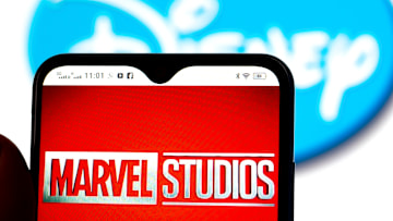 In this photo illustration, the Marvel Studios logo is seen...