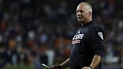 Sep 22, 2023; Charlottesville, Virginia, USA; North Carolina State Wolfpack head coach Dave Doeren gestures from the sidelines against the Virginia Cavaliers during the second quarter at Scott Stadium. Mandatory Credit: Geoff Burke-Imagn Images