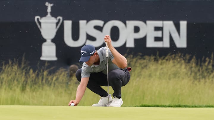 Jun 13, 2025; Oakmont, Pennsylvania, USA; Thomas Detry lines up his putt on the seventh green during the second round of the U.S. Open golf tournament. Mandatory Credit: Charles LeClaire-Imagn Images Jun 13, 2025; Oakmont, Pennsylvania, USA; Thomas Detry lines up his putt on the seventh green during the second round of the U.S. Open golf tournament. Mandatory Credit: Charles LeClaire-Imagn Images