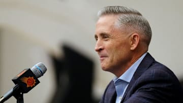 Suns general manager Brian Gregory speaks during his introductory news conference on May 6, 2025, in Phoenix.