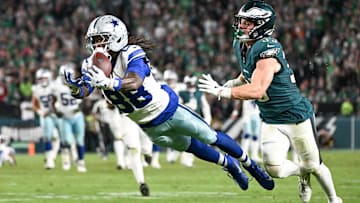 Sep 4, 2025; Philadelphia, Pennsylvania, USA; Dallas Cowboys wide receiver CeeDee Lamb (88) is unable to make a reception defended by Philadelphia Eagles cornerback Cooper DeJean (33) during the fourth quarter of the game at Lincoln Financial Field. Mandatory Credit: Eric Hartline-Imagn Images