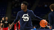 Penn State guard D'Marco Dunn warms up prior to a Nittany Lions game vs. the Nebraska Cornhuskers at Bryce Jordan Center.