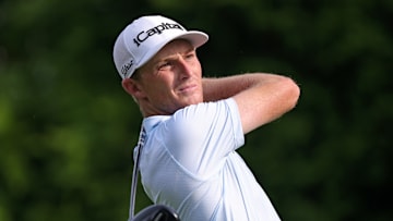 Will Zalatoris tees off during the second round of the 2025 PGA Championship