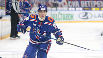 Ivan Demidov (91) SKA Hockey Club seen in action during the...