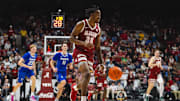 Dec 14, 2024; Tuscaloosa, Alabama, USA; Alabama Crimson Tide forward Derrion Reid (35) drives the ball against the Creighton Bluejays during the second half at Coleman Coliseum. Mandatory Credit: Will McLelland-Imagn Images