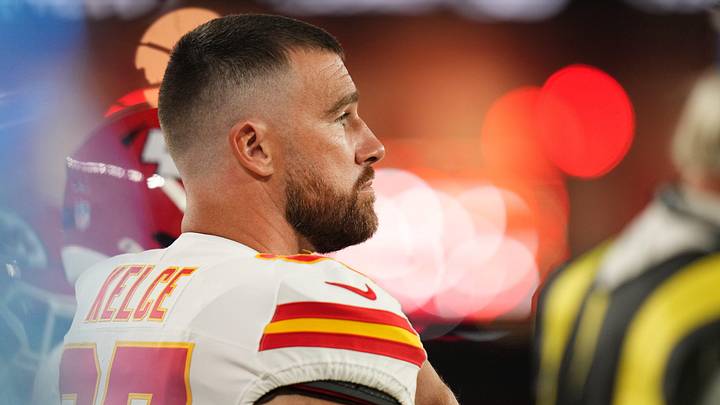 Kansas City Chiefs tight end Travis Kelce (87) stands on the sidelines during their preseason game against the Arizona Cardinals at State Farm Stadium on Aug. 9, 2025.